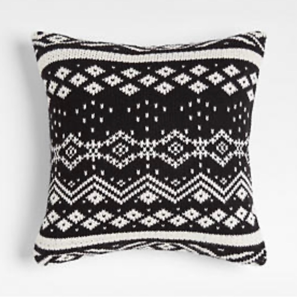 Crate&Barrel Black and White Fair Isle Holiday Pillow